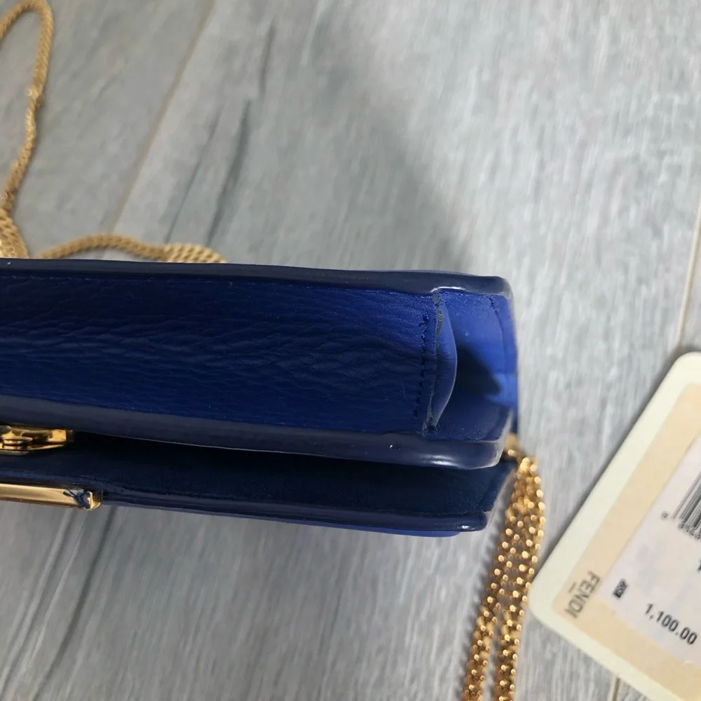 Authentic Fendi Royal Blue Leather Wallet with Gold Chain - Picture 9 of 14